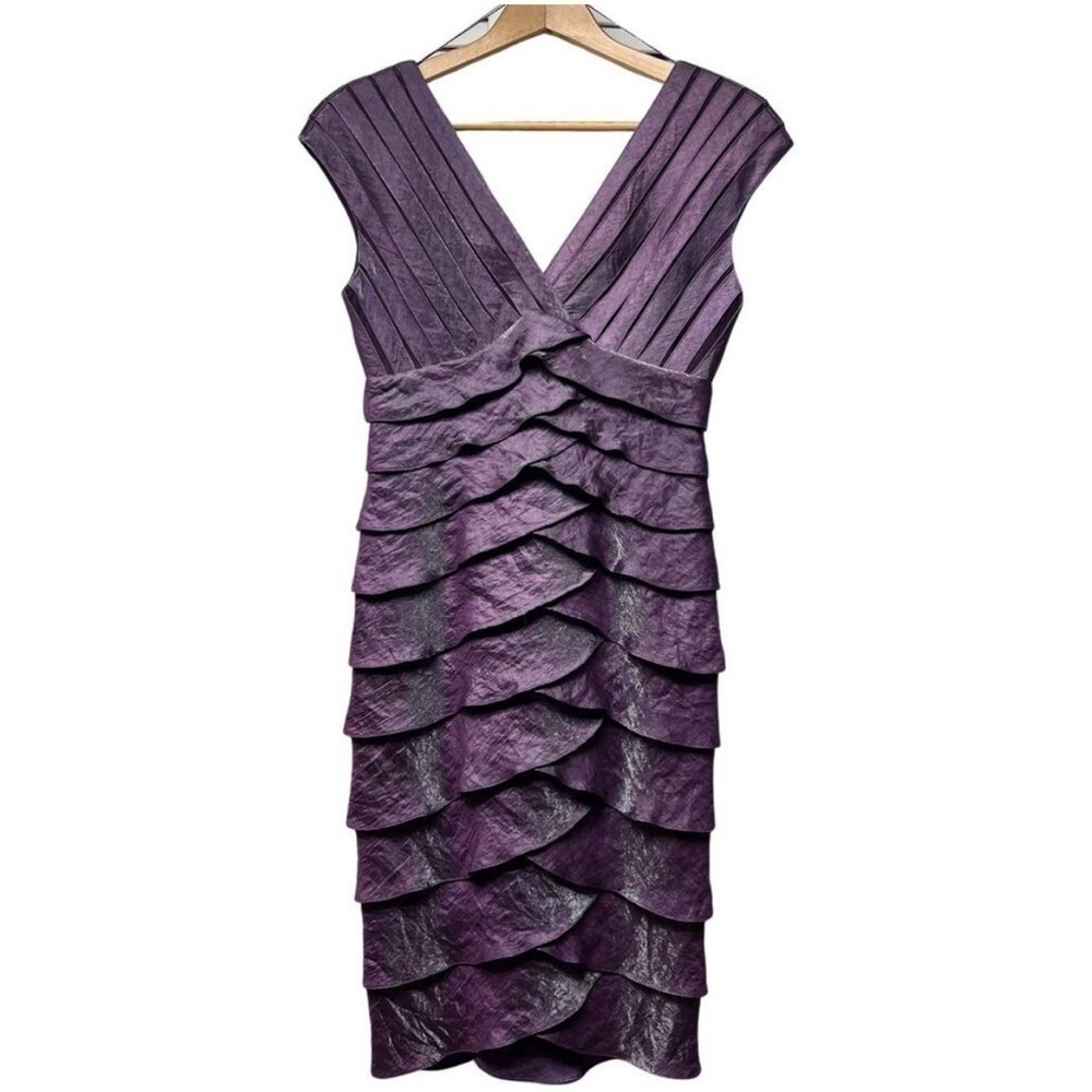 Adrianna Papell Tiered Plum Eggplant Elegant Cocktail Dress Gown